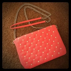 Coral rhinestone studded purse